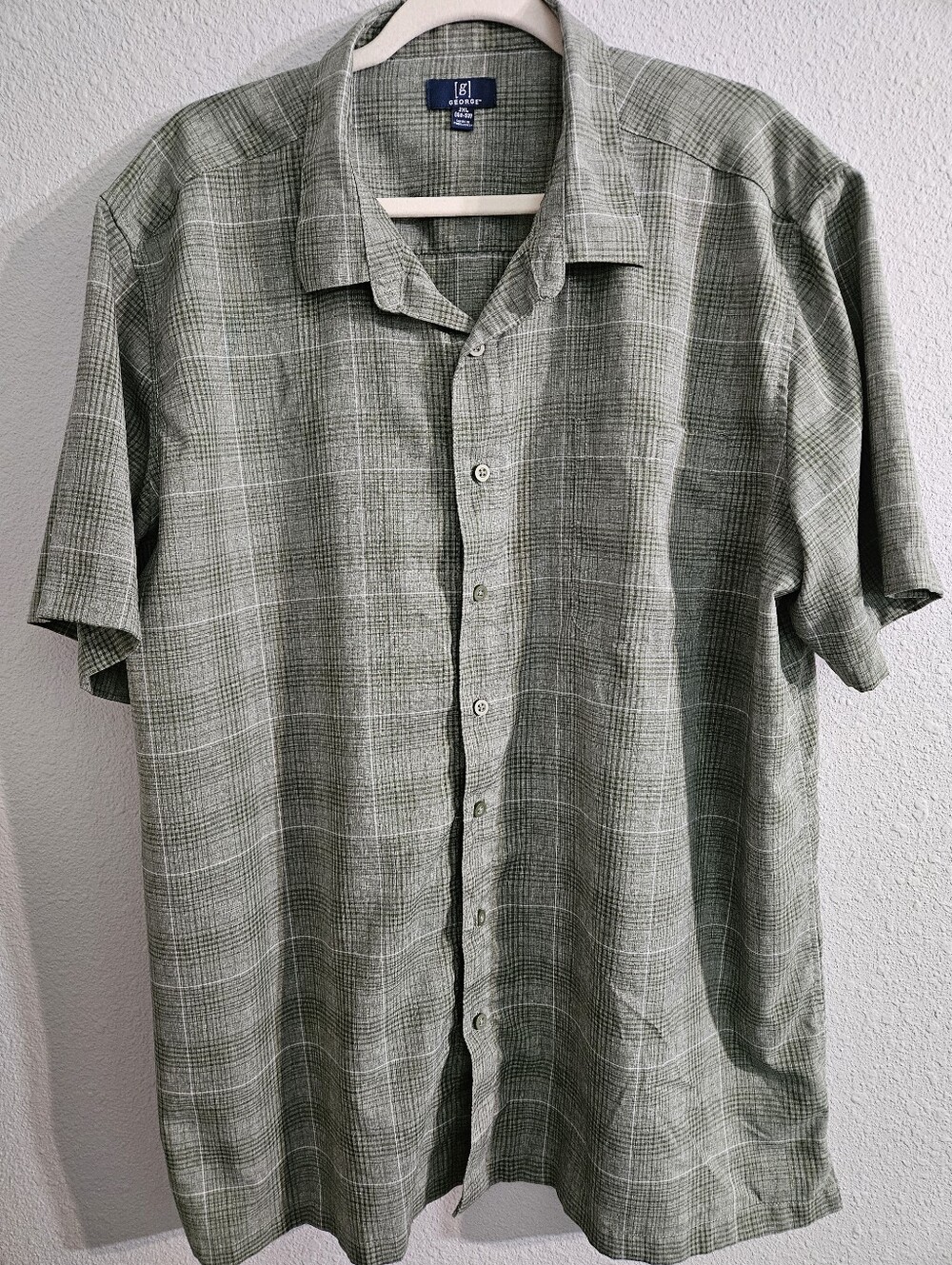 George Men's Green Plaid Short-Sleeve Button-Up Shirt, 2XL (50-52)